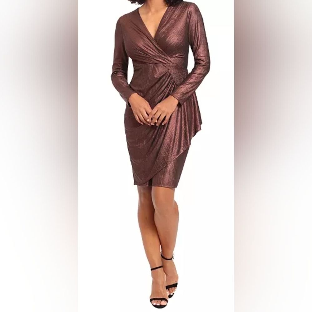 NWT Women's Metallic Ruffled Wrap Dress